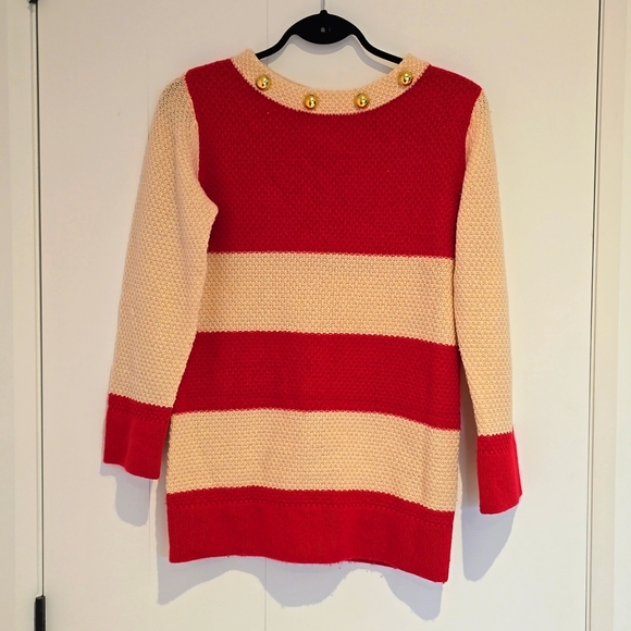 Anthropologie MADCHEN Sweater Wool Cashmere Blend Stripe Gold Buttons Red S - Picture 2 of 7